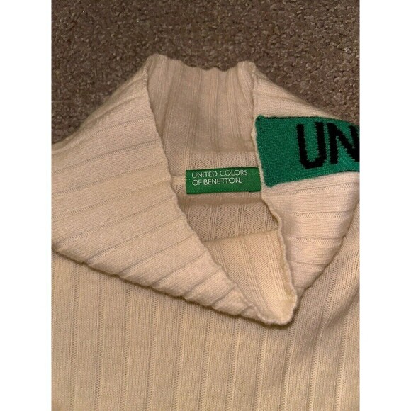 United Colors of Benetton Womens High Neck Sweater Green Stripe Cream‎ XL Wool - Picture 7 of 9